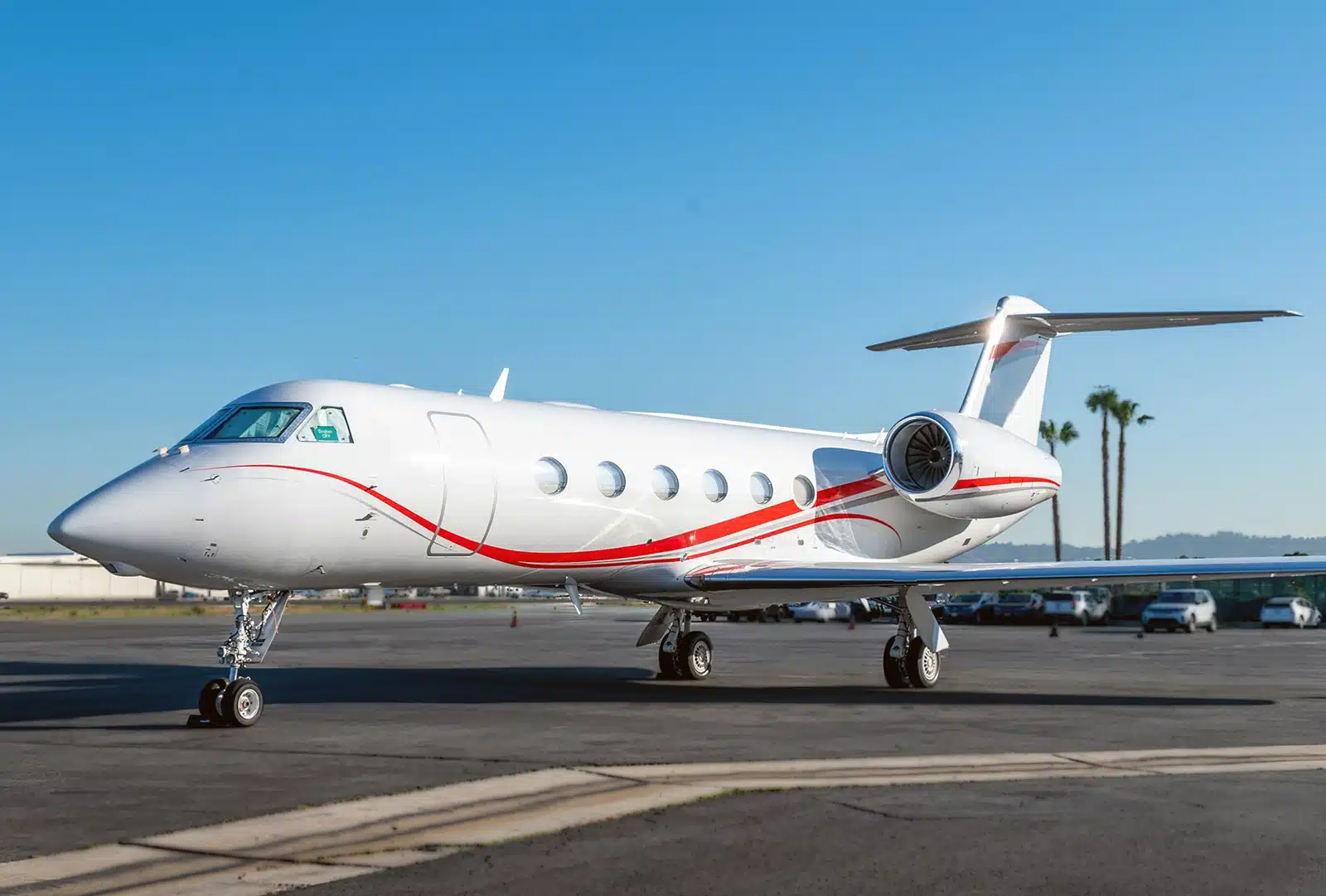 Gulfstream G450 parked on the ramp in daylight